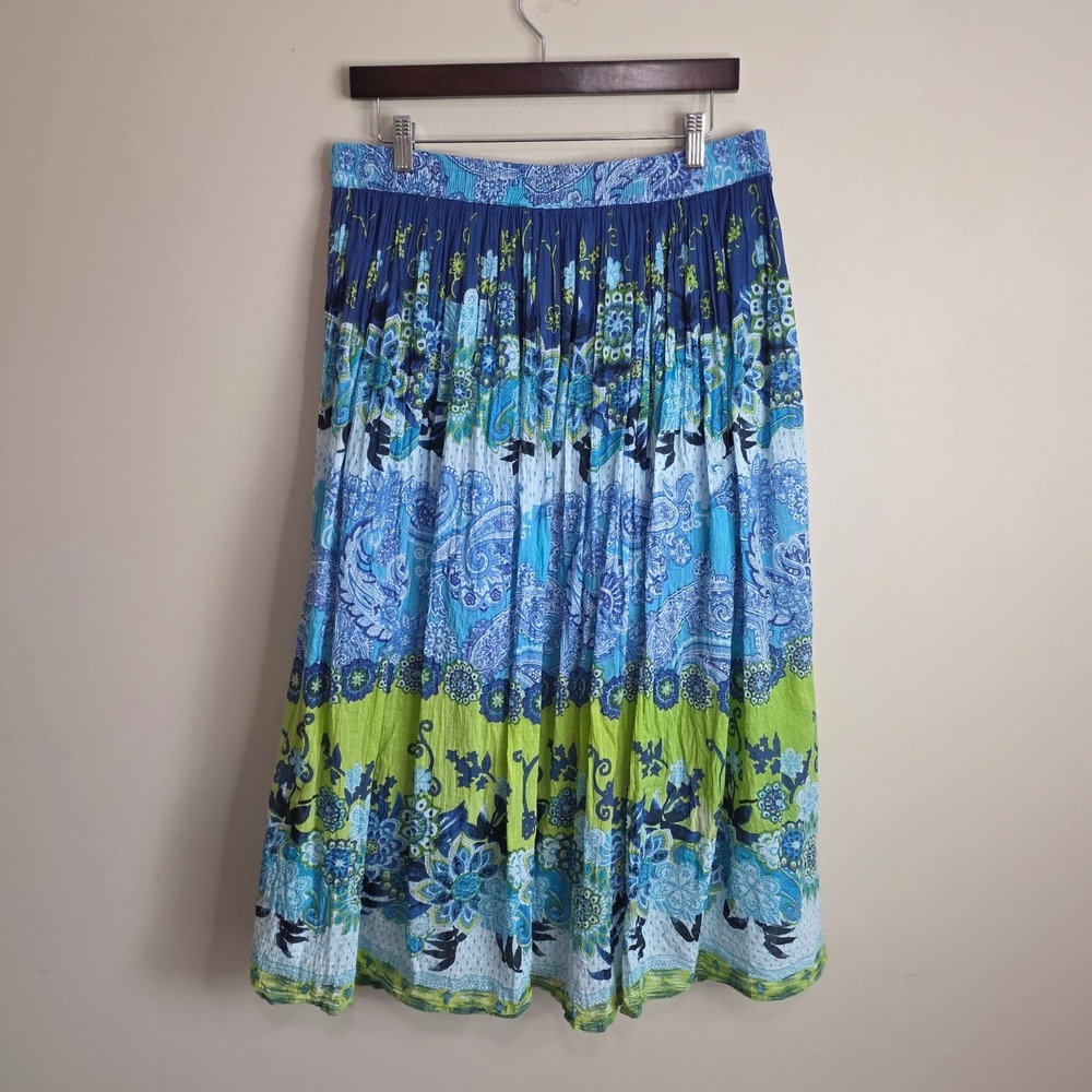 Take Two Clothing‎ Cotton Peasant Skirt Womens Large Blue Green Floral Boho - Picture 6 of 11
